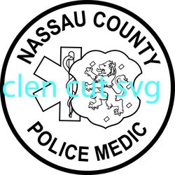 nassau county police medic patch vector file black white vector outline or line art file