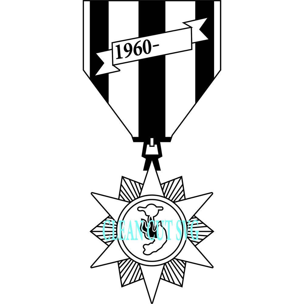 Vietnam Campaign Medal With1960 Vector File Black White Vector Outline Or Line Art File 0
