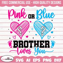 Pink or Blue Brother Loves you Gender Reveal Svg Png, Gender Svg, Baby Svg, Girl Or Boy Svg, Baby Reveal Svg,