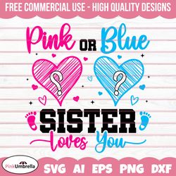 Pink or Blue Sister Loves you Gender Reveal Svg Png, Gender Svg, Baby Svg, Girl Or Boy Svg, Baby Reveal Svg,