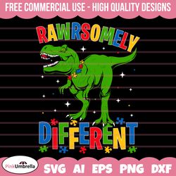 Rawrsomely different Autism Awareness T-rex Svg png, Autism Awareness Svg, Autism Svg, Autism Acceptance Svg, Autism