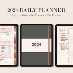 digital 2024 planner, minimalist daily monthly weekly planner, work student teacher hourly schedule, ipad goodnotes