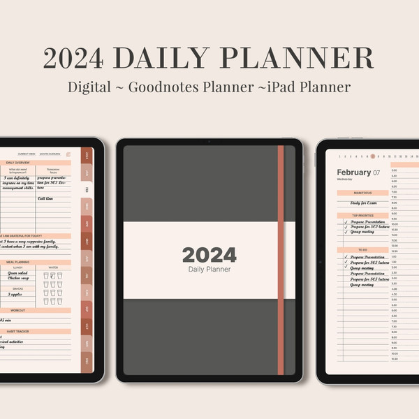 DIGITAL 2024 planner, Daily monthly weekly planner, Work student teacher hourly schedule, Monday Sunday Start, iPad (2).jpg