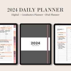 DIGITAL 2024 planner, Minimalist Daily monthly weekly planner, Work student teacher hourly schedule, iPad Goodnotes
