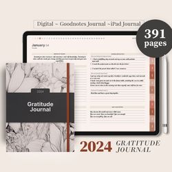2024 Digital Gratitude Journal, 2024 dated reflection gratitude planner, daily pages, 5 minute journal, ipad goodnotes