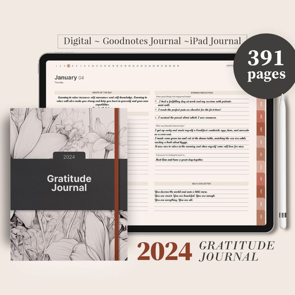 2024 Digital Gratitude Journal, 2024 dated reflection gratitude planner, daily pages, 5 minute journal, ipad goodnotes (1).jpg