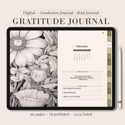 2024 digital gratitude journal, 2024 dated reflection gratitude planner, daily pages, 5 minute journal, ipad goodnotes