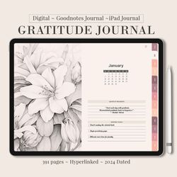 gratitude journal, 2024 digital dated reflection gratitude planner, daily pages, 5 minute journal, ipad goodnotes