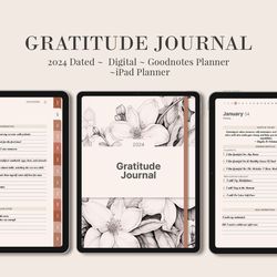 Gratitude Journal, 2024 Digital dated reflection gratitude planner, daily pages, simple 5 minute journal, ipad goodnotes