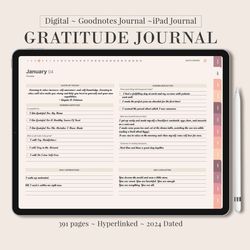Gratitude Journal, 2024 Digital dated reflection gratitude planner, daily pages, 5 minute journal, ipad goodnotes