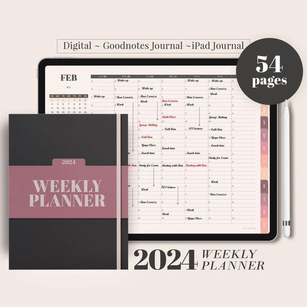 2024 DIGITAL Weekly Planner, Minimalist agenda schedule, Goodnotes Dated ipad Planner, Hourly plan, Student teacher work (1).jpg