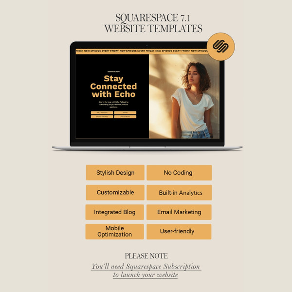 Squarespace Website Podcast Template, Podcaster Website, Squarespace Website Template, Design for podcasters, coaches (4).jpg