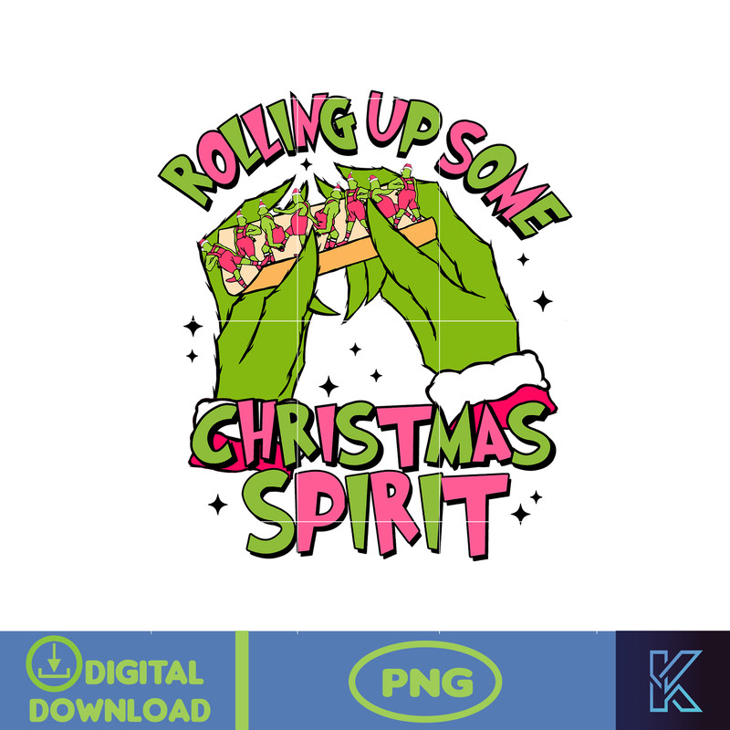 Rolling Up Some Christmas Spirit Png, Retro Christmas Png, Pink Christmas Png, Christmas Mean Guy Png, Instant Download (3).jpg