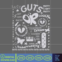olivia guts tour track list aesthetic svg, olivia rodrigo guts svg, album tracklist svg, olivia rodrigo svg