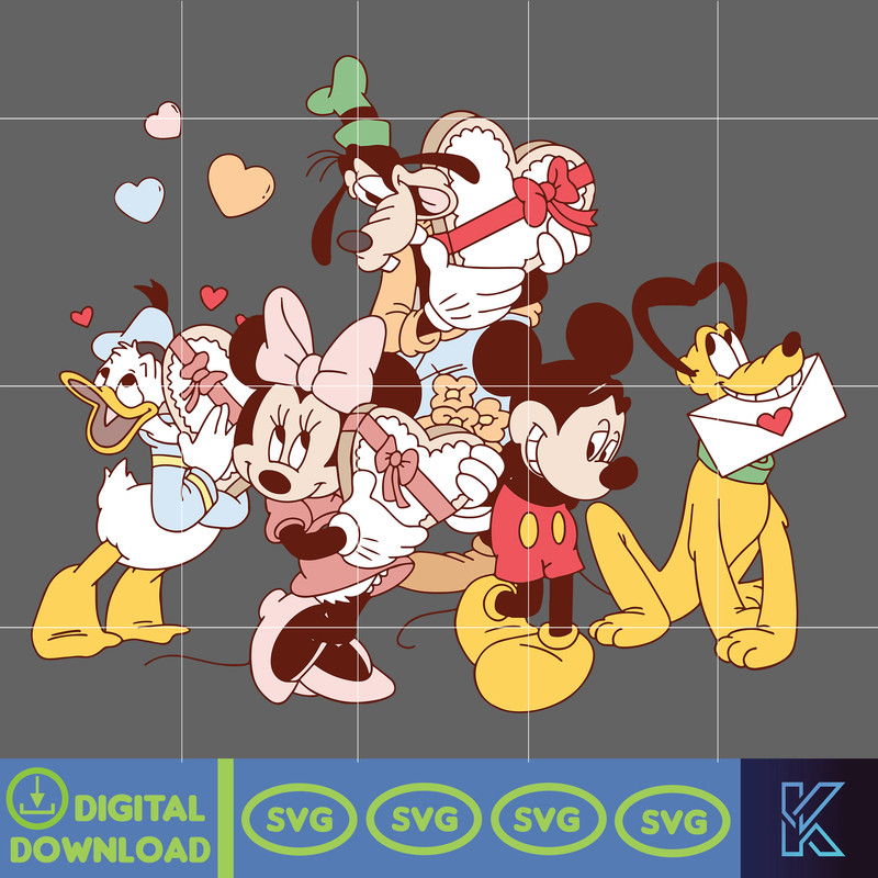 Vintage Mickey and Friends Valentine Svg, Disney Valentine Svg, Valentines Day Svg, Disney Love Mickey Svg, Valentine Mouse Svg.jpg
