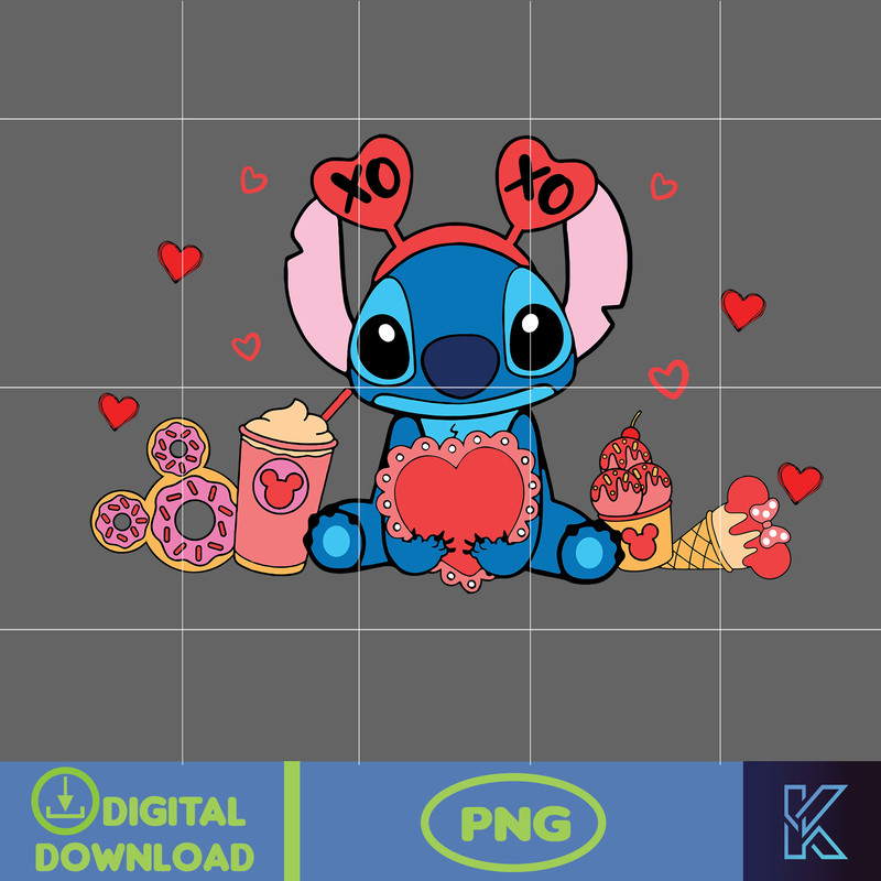 Stitcth Valentine Png, Stitch Png, Cartoon Png, Blue Alien, Valentine Png, Instant Download (8).jpg