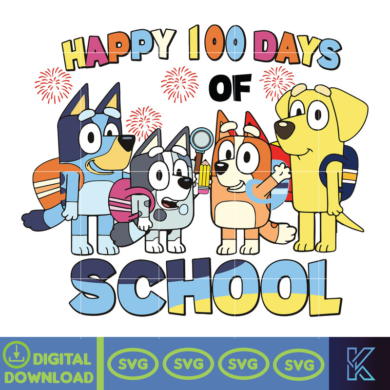 Cartoon 100 Days Of School Blue Friend Svg, Teacher Shirt Svg, Blue 100 Days Of School Svg, Dog Game School Svg, Gift For Teacher Svg.jpg