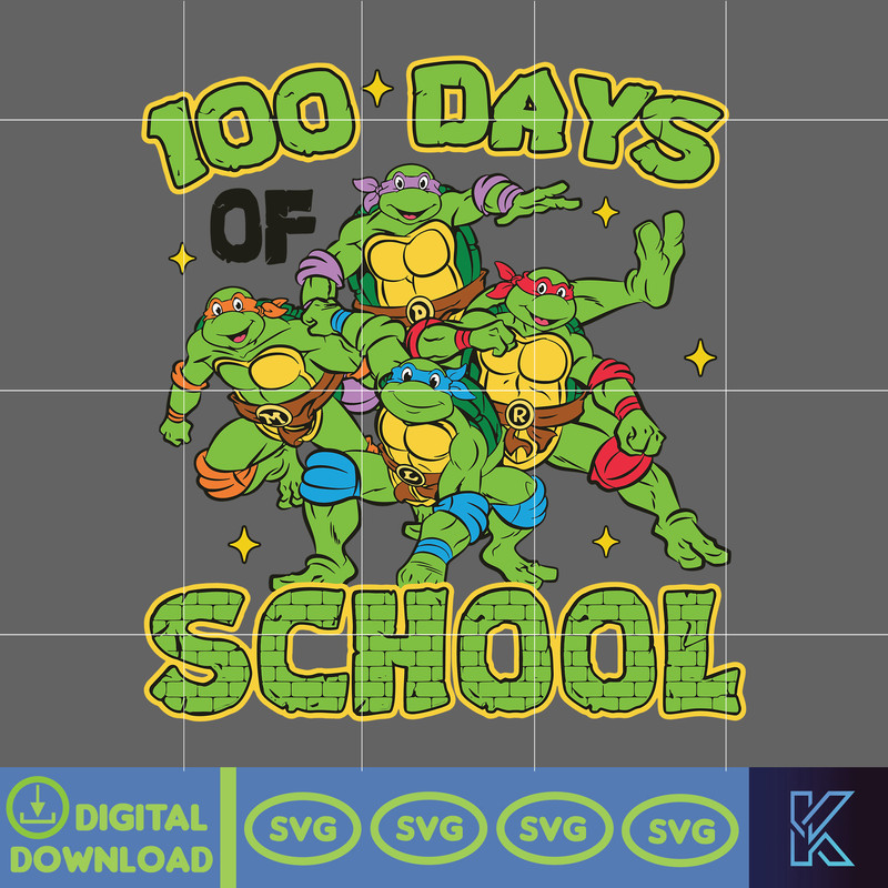 Ninja Turtles 100 Days Of School Svg, Back To School Svg, 100th Day of School Svg, 100 Days Pop Svg, 100 Days Magical Svg, Teacher Svg.jpg