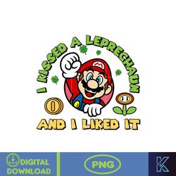 mario patrick day png, i kissed a leprechaun and i liked it png, st patrick's mario png, st patrick gamer designs, lucky
