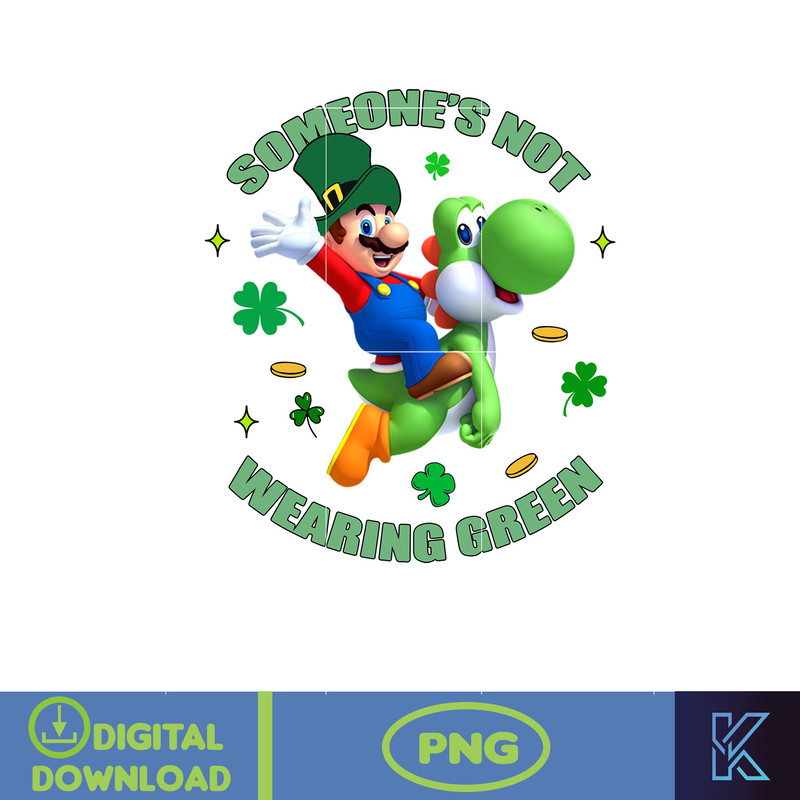Someone's Not Wearing Green Png, St Patrick's Mario Png, St Patrick gamer Designs, Lucky Clover Png.jpg