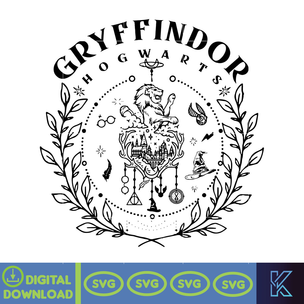 Gryffindor Hogwarts Svg, Magical World Svg, Wizardry Houses Symbol Silhouette, Wizarding School Crests, Instant Download.jpg