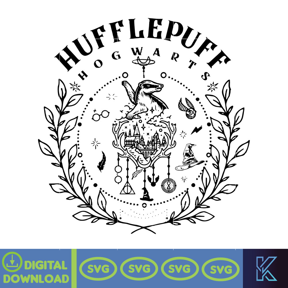 Hufflepuff Hogwarts Svg, Magical World Svg, Witchcraft Svg Sublimation, Wizarding School Crests, Instant Download.jpg