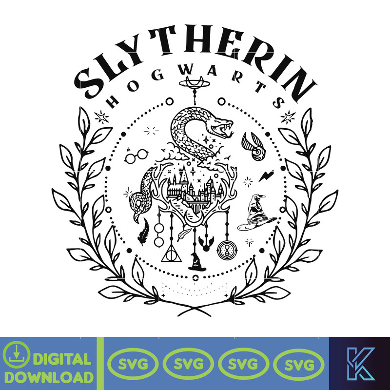 Slytherin Hogwarts Svg, Magical World Svg, Witchcraft Svg Sublimation, Wizarding School Crests, Instant Download.jpg