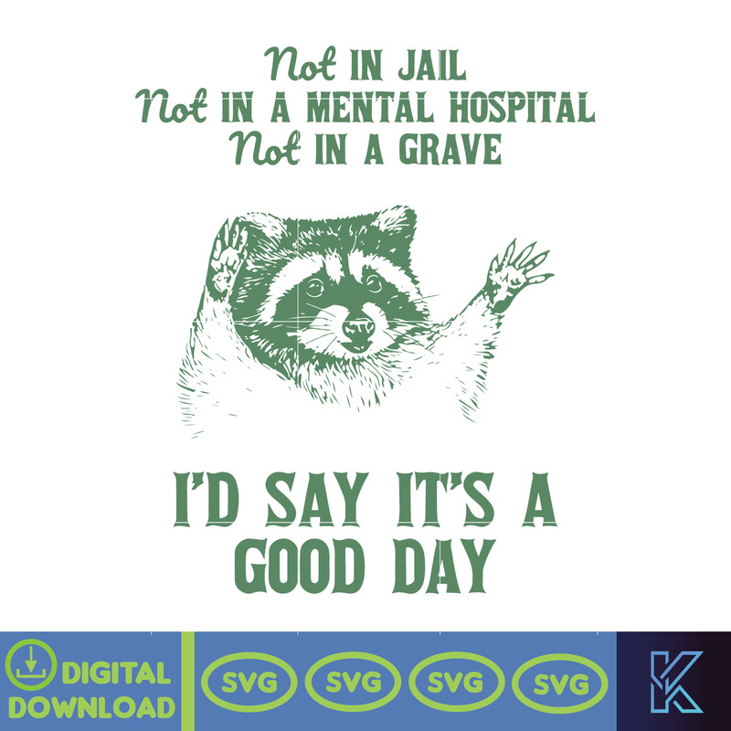 Not In Jail Good Day Retro Svg, Funny Trash Pandal Graphic Svg, Raccoon 90s Svg, Vintage Animal Gag Svg, Mental Health Svg.jpg