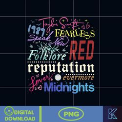 Taylor Swift Midnights, Reputation,1989, Fearless, Lover, Folklore, Evermore, Speak Now,Red Taylor's Version Png