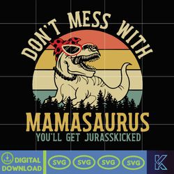 Don't Mess With Mamasaurus You'll Get Jurasskicked, Funny Mama Svg, Mothers Day Gift, Retro Dinosaur For Mom,