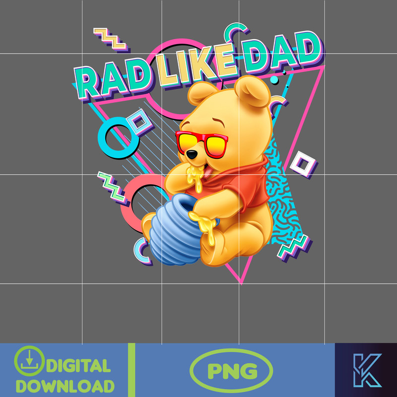Rad Like Dad Pooh Png, Designs Cartoon Rad Dad Png, Father's Day Png Sublimation, Cartoon Dad Png, Clipart, Instant Download.jpg