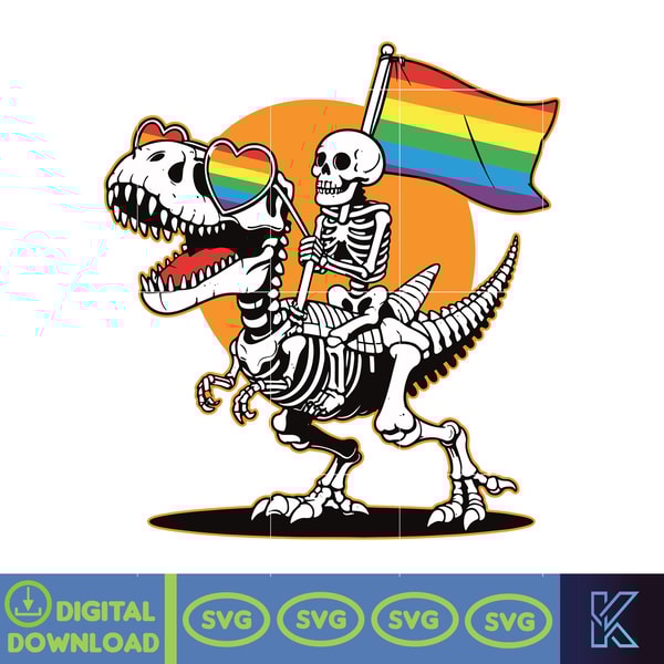 Skeleton Riding Dinosaur LGBTQ Svg, Gay Skeleton Svg, Skelet | Inspire ...