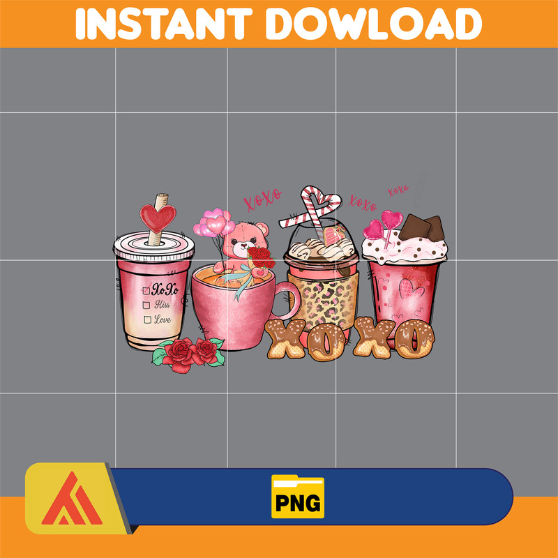 Valentine Coffee Png, Valentine Coffee Png, Valentine Drinks Png, Latte Drink Png, XOXO Png, Coffee Lover, Valentine Sublimation (20).jpg