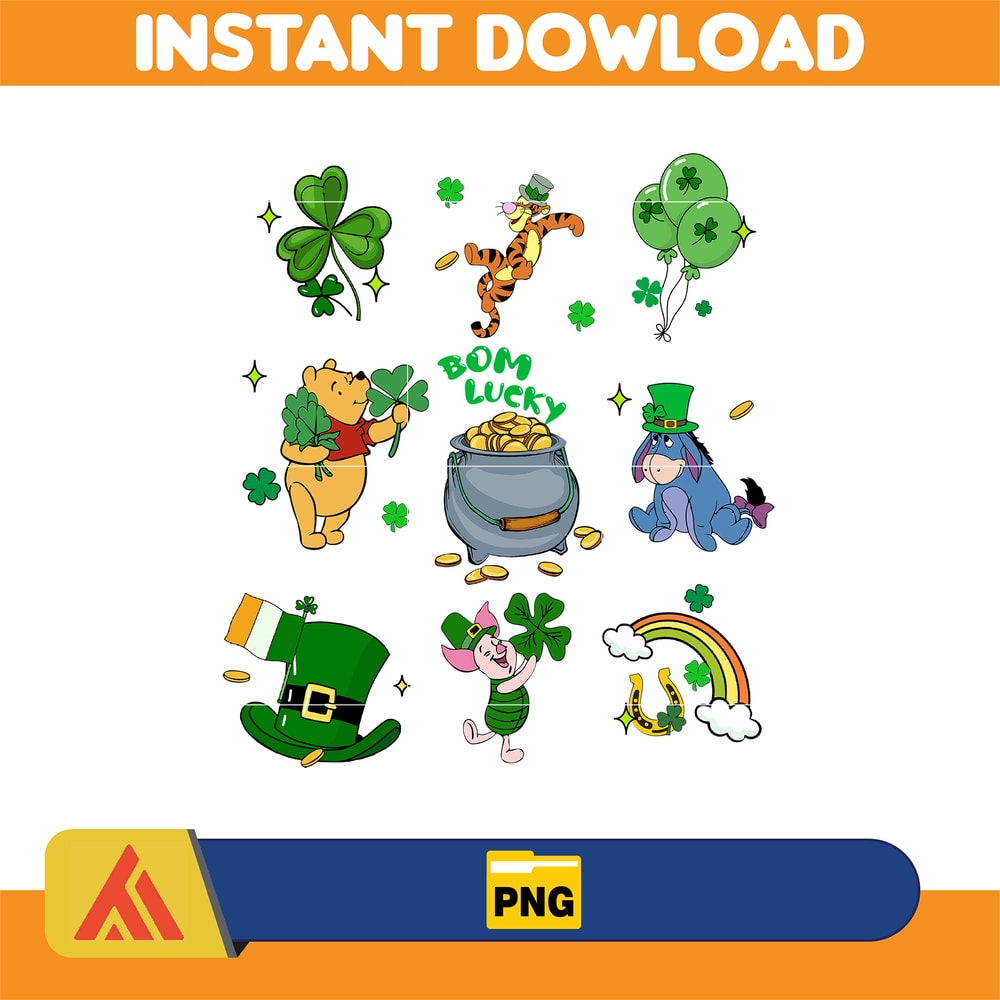 Bom Lucky Pooh Png, Winnie the Pooh Happy St Patricks Day Svg, Saint Patricks Day Svg, Shamrock Svg Lucky Vibes Svg.jpg