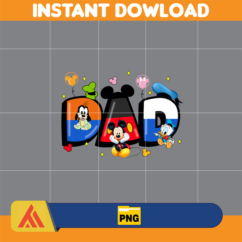 Mickey Dad Png, Cartoon Dad Png, Characters Letters Png, Doodle Story Png ,Doodle Alphabets Sublimation, Magical Dad, Mother's Day.jpg
