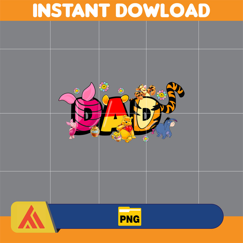 Pooh Dad Png, Cartoon Dad Png, Characters Letters Png, Doodle Story Png ,Doodle Alphabets Sublimation, Magical Dad, Mother's Day.jpg