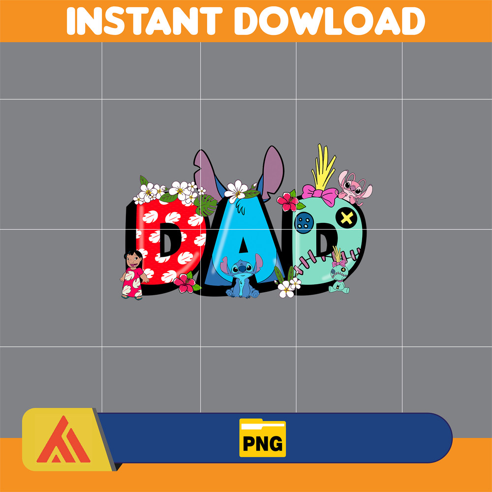 Stitch Dad Png, Cartoon Dad Png, Characters Letters Png, Doodle Story Png ,Doodle Alphabets Sublimation, Magical Dad, Mother's Day.jpg
