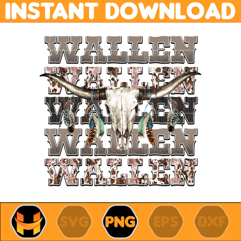 Country Western Png, Country Music Png, Retro Bull Skull Png, Wallen Bull Skull Png, Cowboy Design, Png Files High Quality (22).jpg