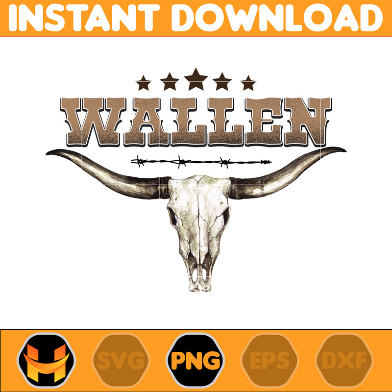 Country Western Png, Country Music Png, Retro Bull Skull Png, Wallen Bull Skull Png, Cowboy Design, Png Files High Quality (4).jpg