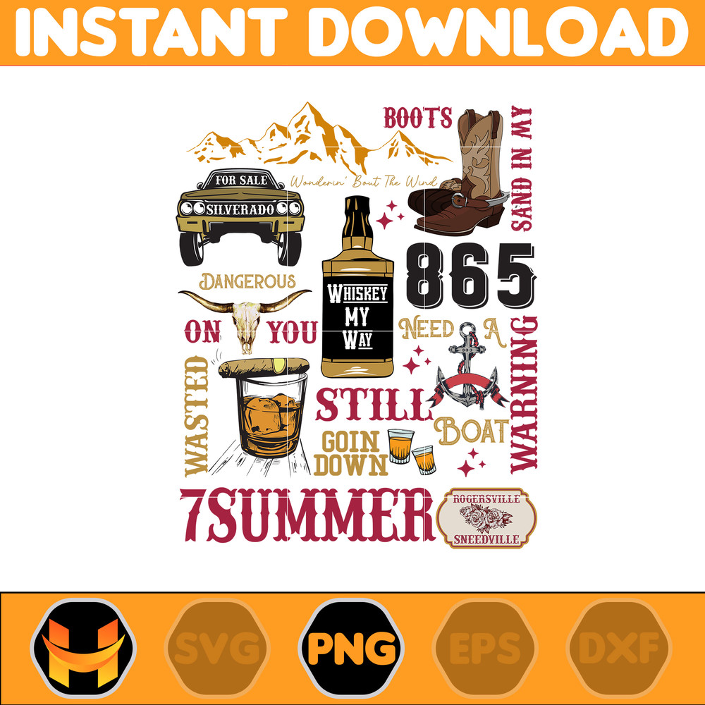 Country Western Png, Country Music Png, Retro Bull Skull Png, Wallen Bull Skull Png, Cowboy Design, Png Files High Quality (5).jpg