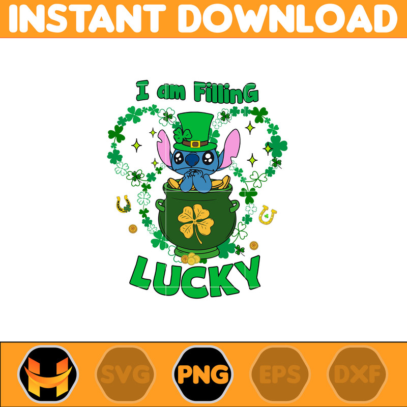 I Am Filling Lucky Png, Stitch Happy Patrick Day Png, First Dis ney Trip Png, Magical Patricks, Lucky Vibes Png.jpg