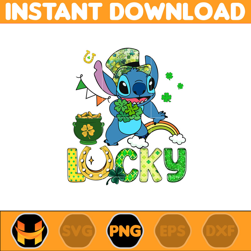 Lucky Stitch Clover Png, Stitch Happy Patrick Day Png, First Dis ney Trip Png, Magical Patricks, Lucky Vibes Png.jpg