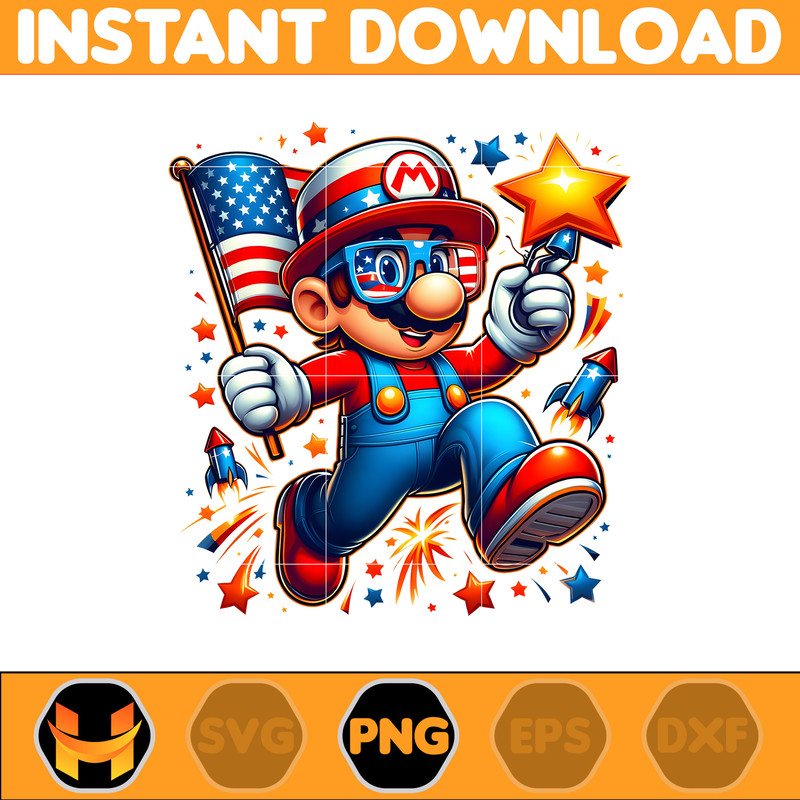 America Mario Png, Funny Cartoon Fourth Of July Png, Cartoon Independence Day Png, 4th Of July Png, 4th of July Sublimation, America Png.jpg