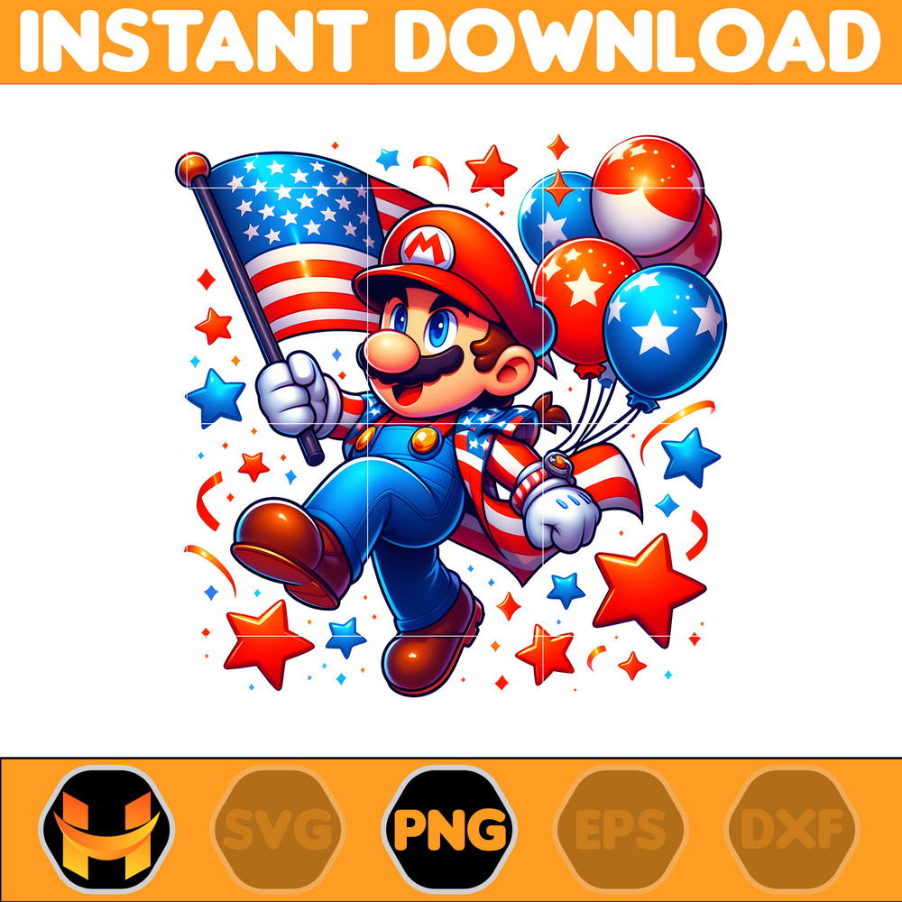 Cartoon Mario America Png, Funny Cartoon Fourth Of July Png, Cartoon Independence Day Png, 4th Of July Png, 4th of July Sublimation, America Png.jpg
