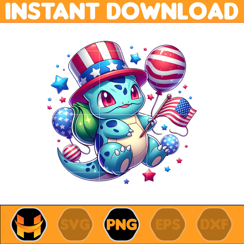 Fushigidane America Png, Funny Cartoon Fourth Of July Png, Cartoon Independence Day Png, 4th Of July Png, 4th of July Sublimation, America Png.jpg