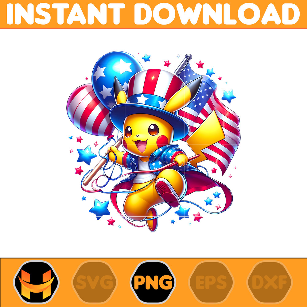 Pokemon America Png, Funny Cartoon Fourth Of July Png, Cartoon Independence Day Png, 4th Of July Png, 4th of July Sublimation, America Png.jpg