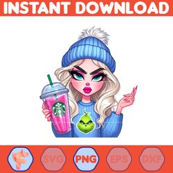 Blue Boujee Christmas Green Mean Girl Png Clipart, Fashion Sporty Girl Christmas Clipart (1)