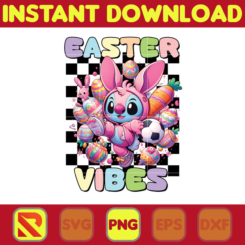 Easter Vibes Stitch Png, Pink Cartoon Stitch Png, Cartoon Easter Png, Happy Easter Day Png, Funny Easter Png, Instant Download.jpg