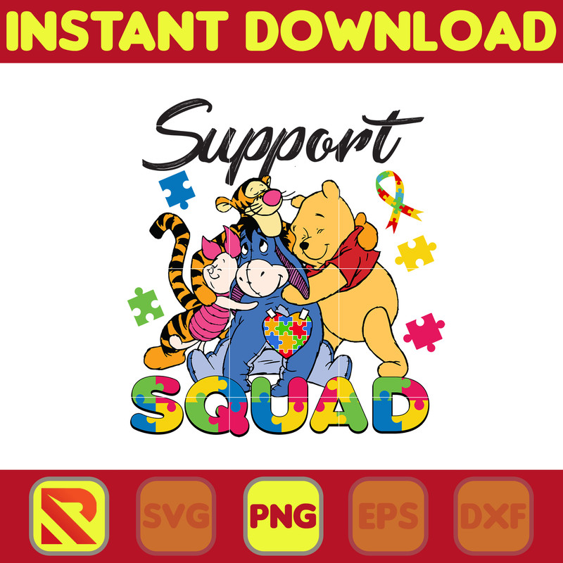 Pooh Autism Support Squad Png, Autism Awareness Png, Character Cartoon Autism Mouse And Friends, Super Hero Autism Png, Instant Download.jpg