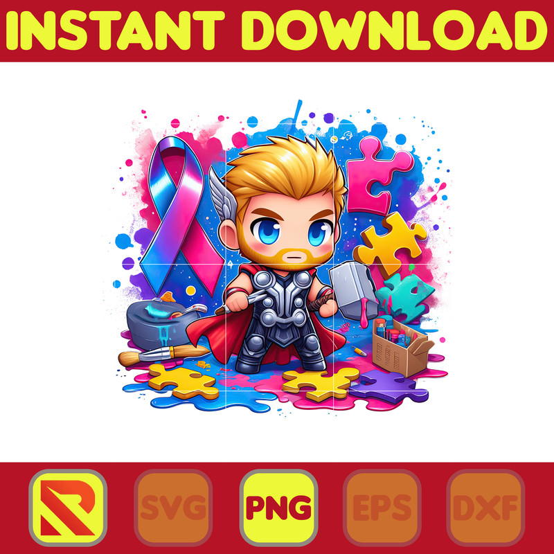Autism Thor Superhero Png, Autism Awareness Png, Awareness Png, Be Kind Png, Puzzle Png, Autism Kid Png, Instant Download.jpg